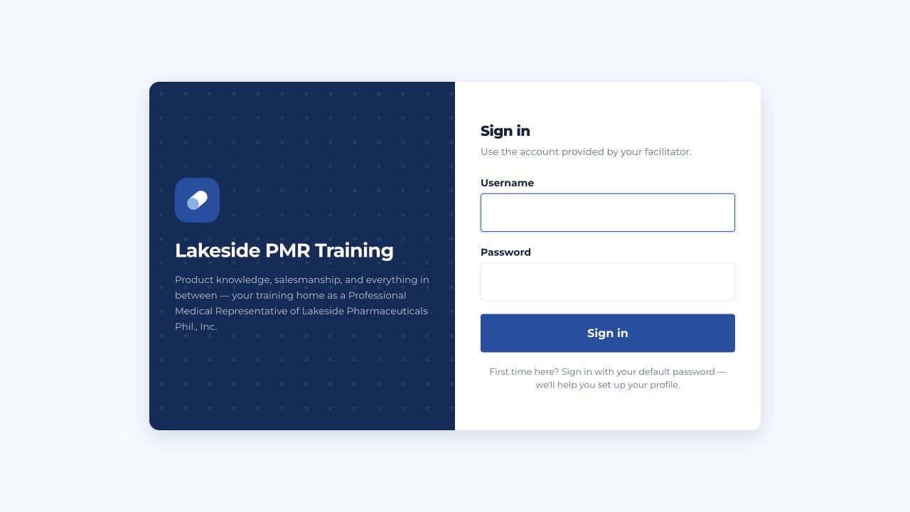 Lakeside PMR Training: Training portal sign-in
