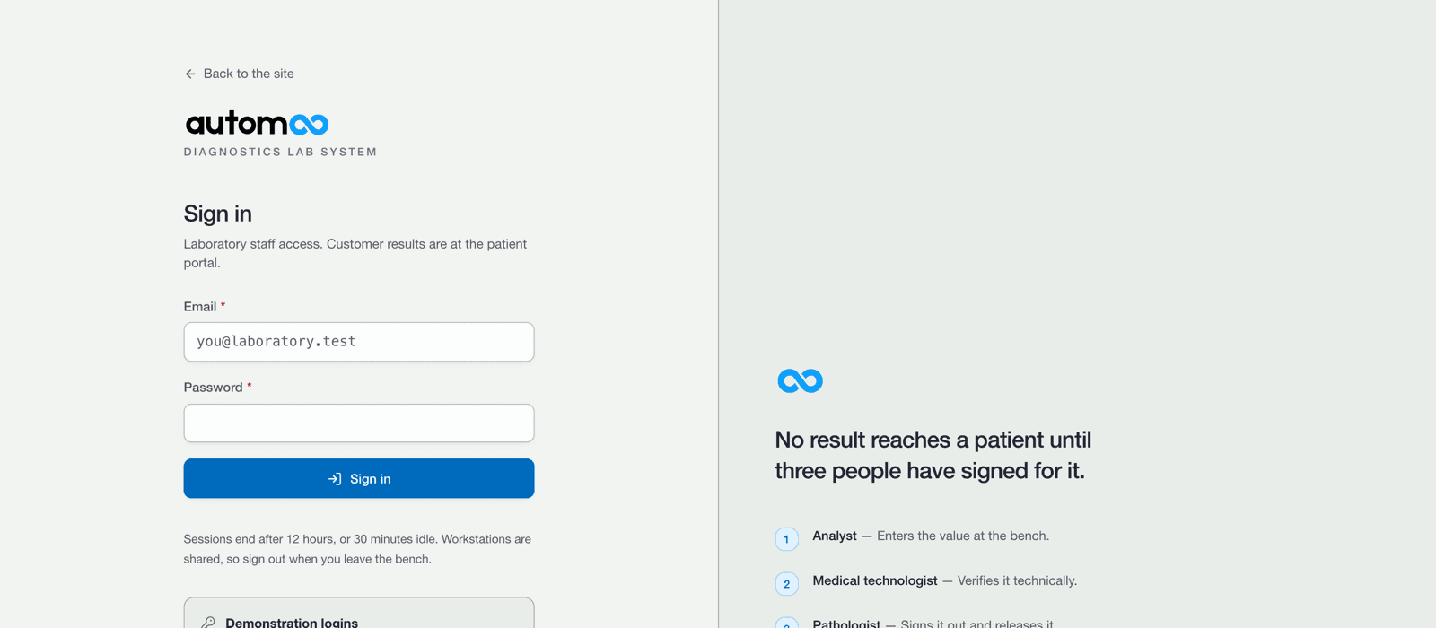 Autom8 Diagnostics Lab: Staff sign-in