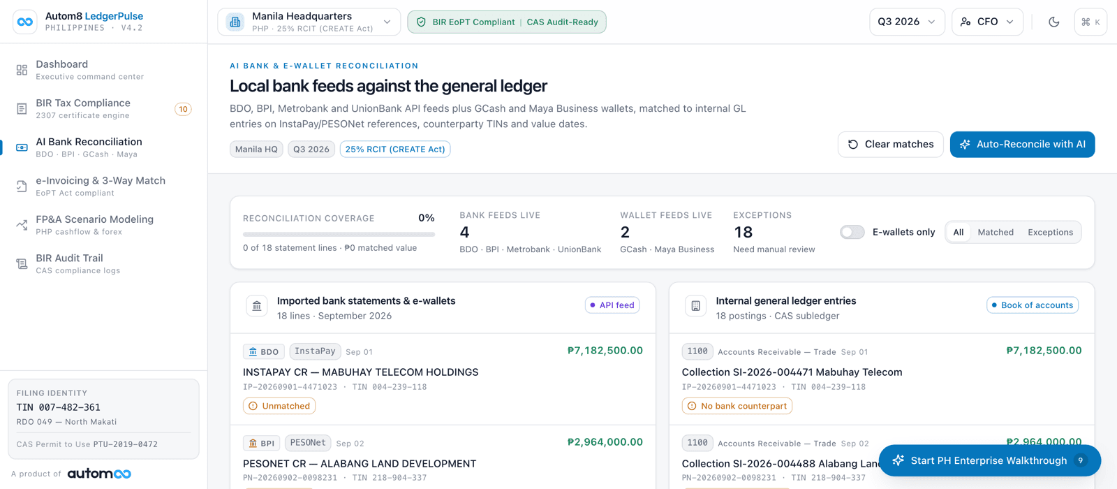 Autom8 LedgerPulse PH: Bank reconciliation