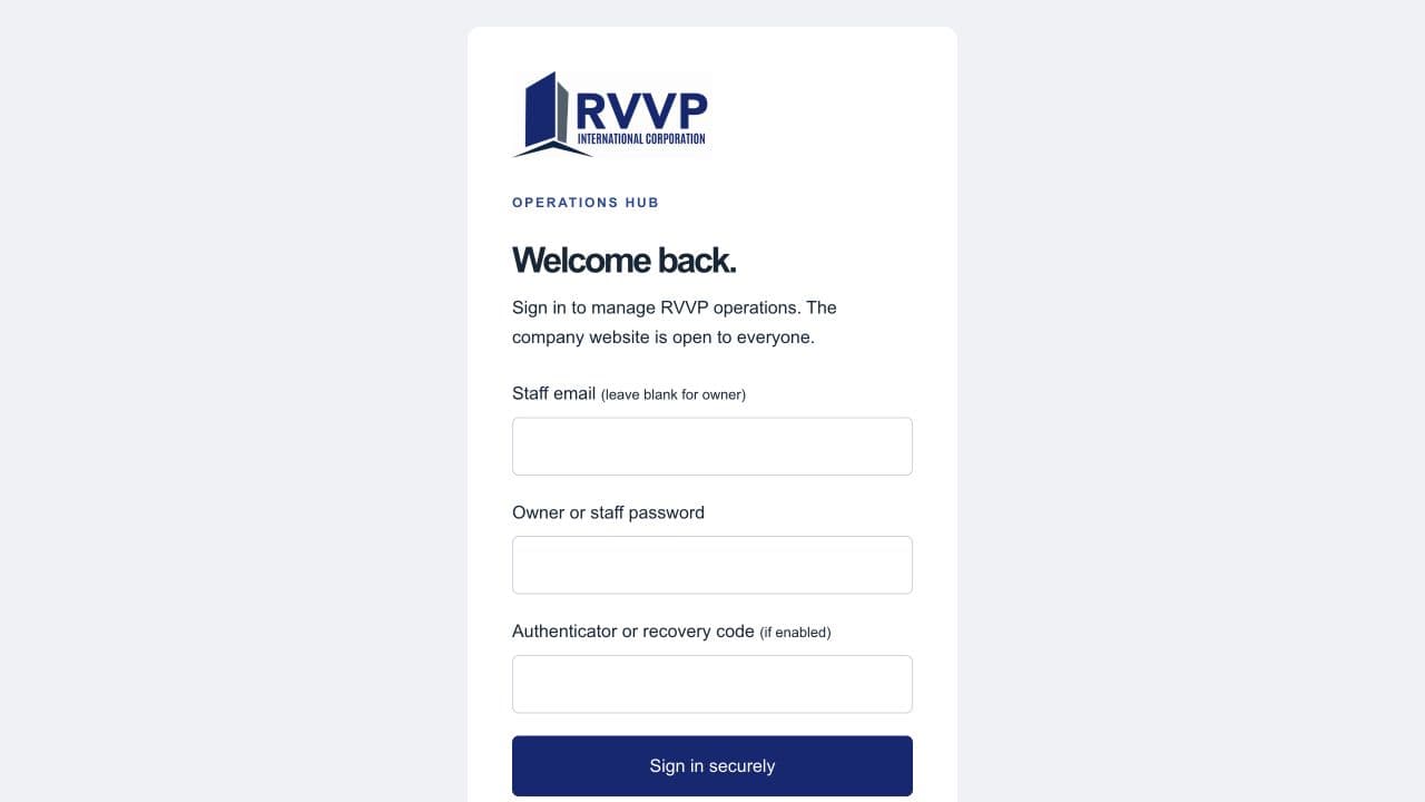 RVVP International: Operations sign-in
